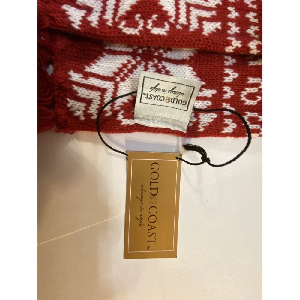 Sweater Knit Scarf Long Gold Coast‎ Red White New Snowflake Design